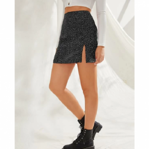 Black Confetti Split Mini Skirt (Medium/US 6-8/UK 10-12/EU 36-38)
