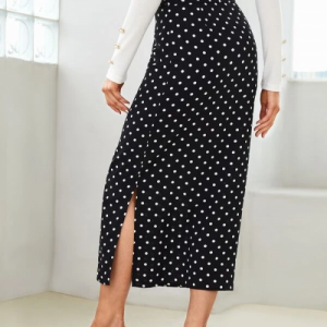 Black Polka Dot Belted Skirt (Medium/US 6-8/UK 10-12/EU 36-38)